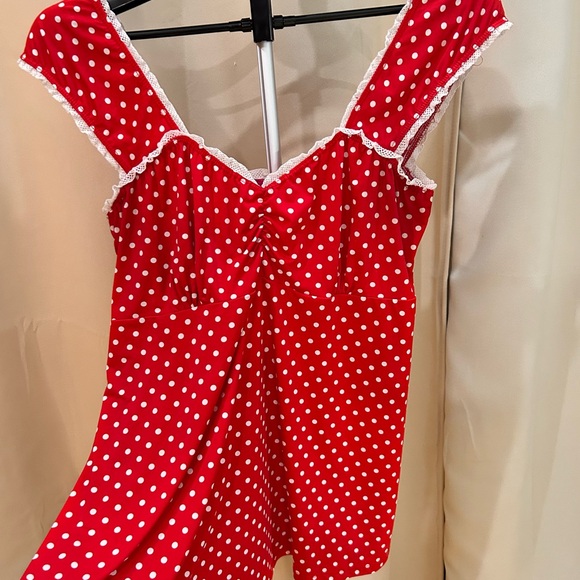 Demi Loon Womens red white polkadot Y2K babydoll top, white lace trim Size M-L - Picture 2 of 9